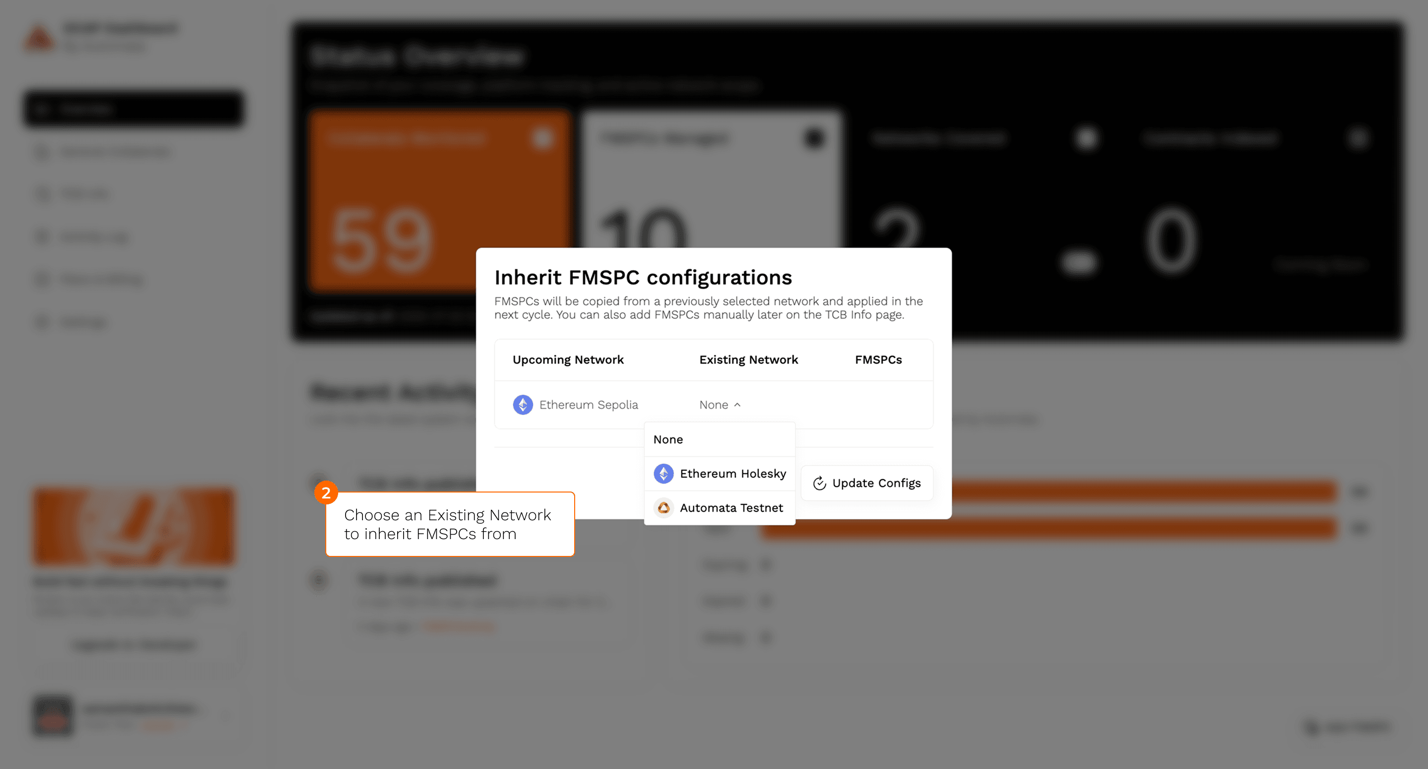 Existing network dropdown