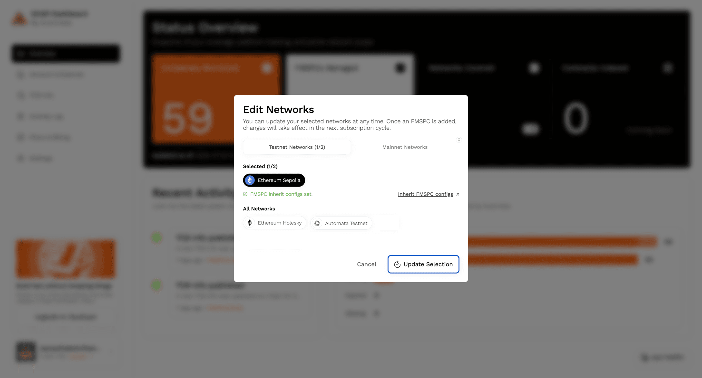 Update selection confirmation