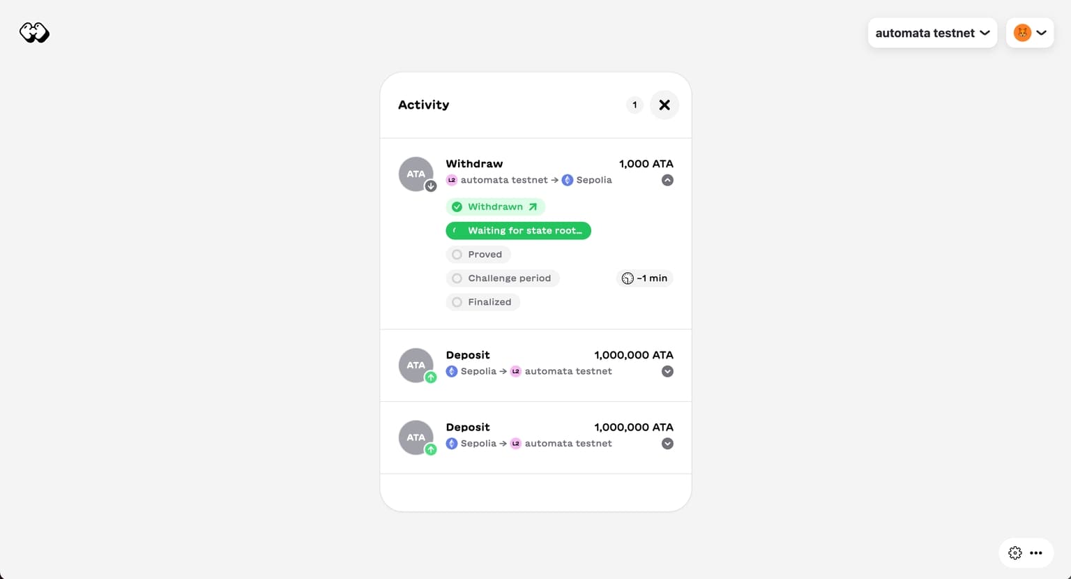 Withdraw progress